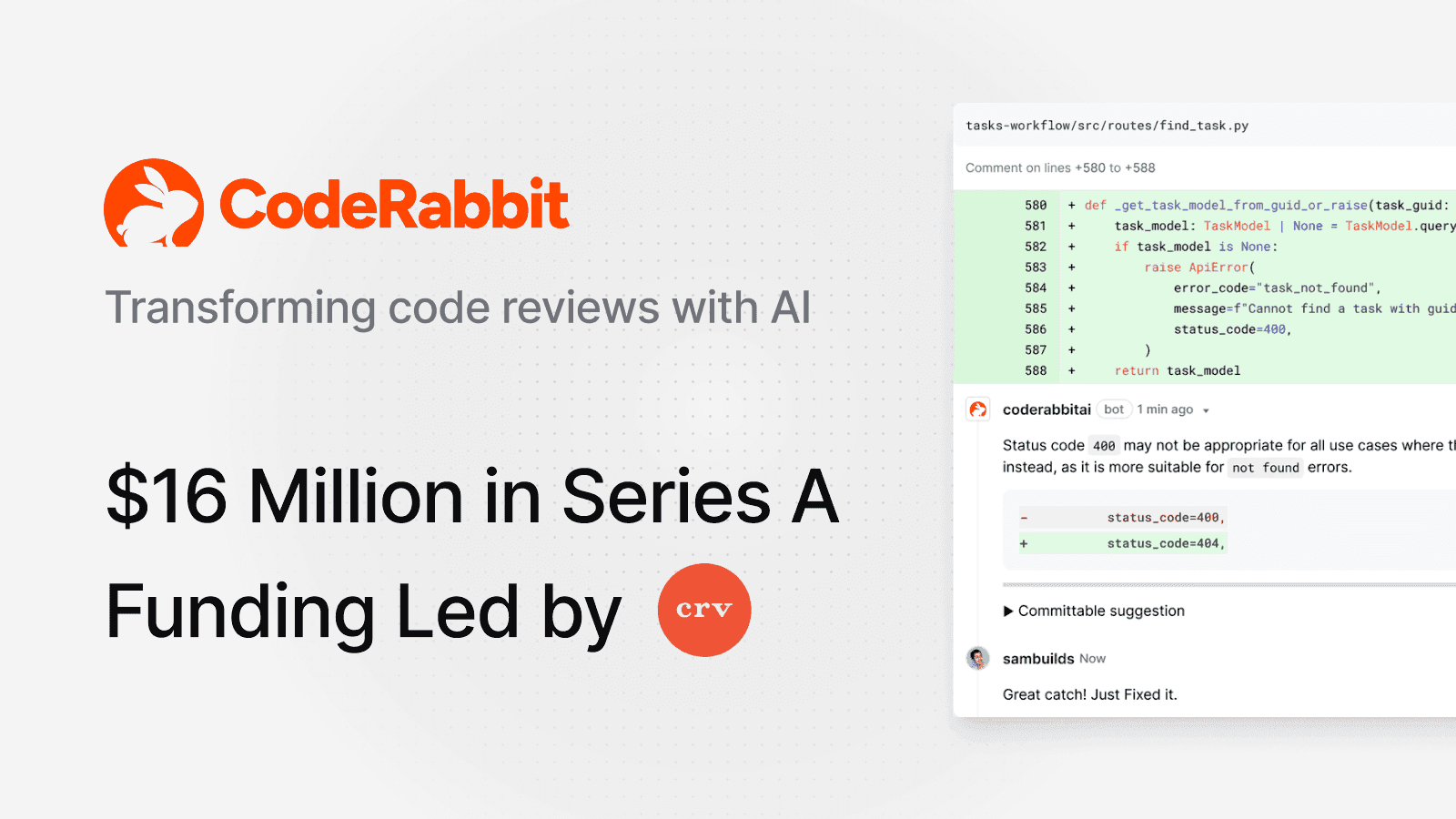 Cover image for article: CodeRabbit Announces $16M Series-A Funding Led by CRV