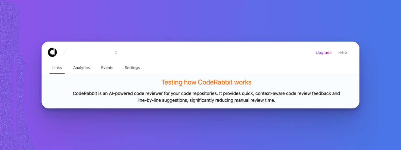 CodeRabbit test message showcasing code review features.