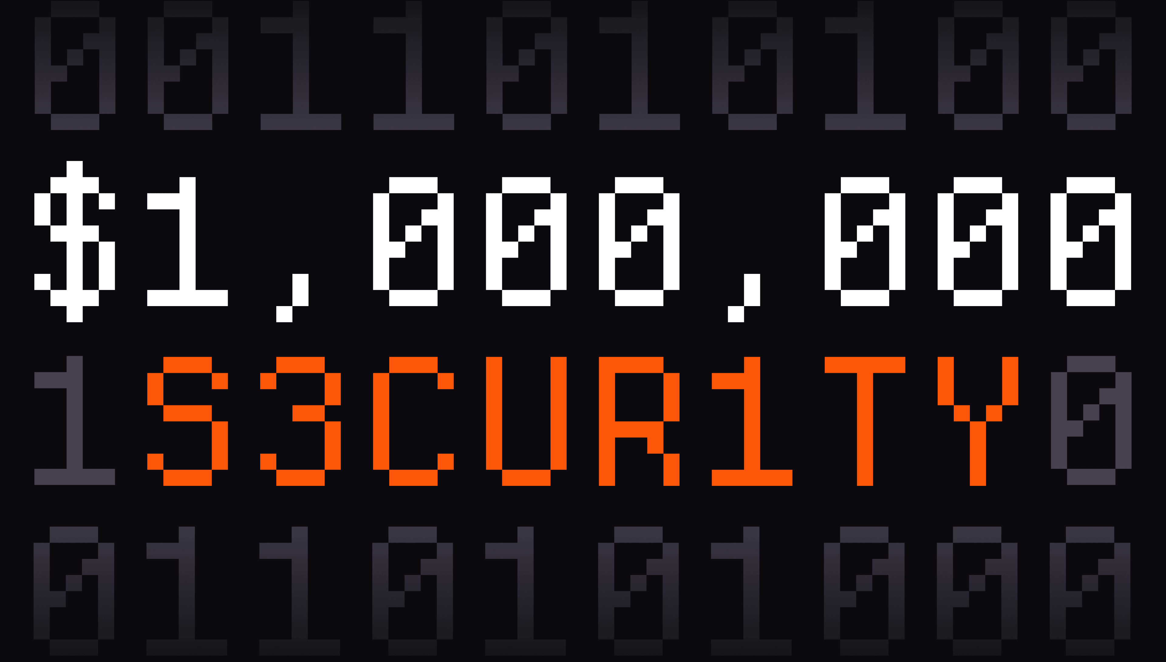 Pixel-style artwork displaying $1,000,000 and the word SECURITY in orange on a dark background.