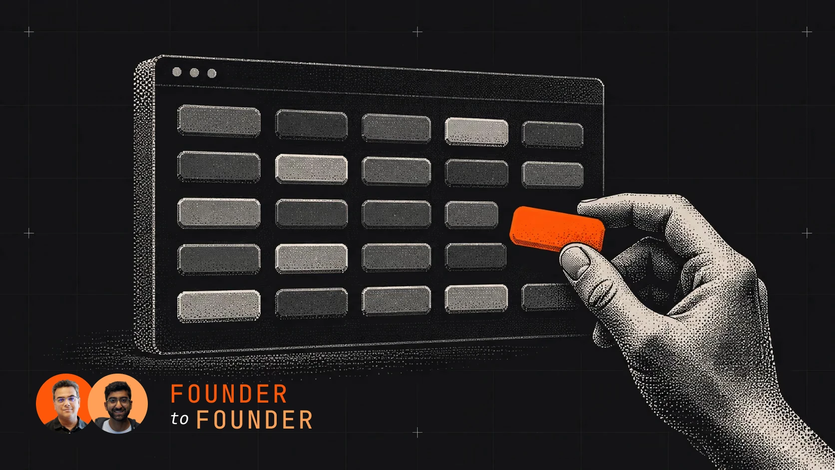 A hand considers adding another orange button to an already crowded software interface.