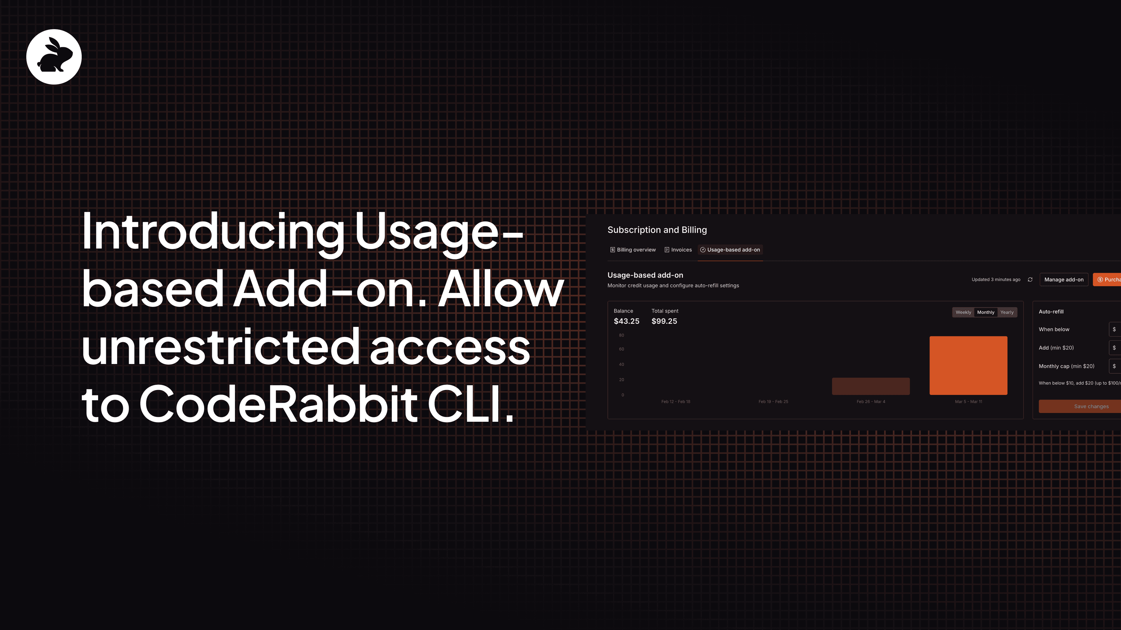 Introducing Usage-Based Add-On. Allow unrestricted access to CodeRabbit CLI through agentic coding loops.