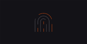 Stylized digital fingerprint graphic with orange and grey lines on a dark background.