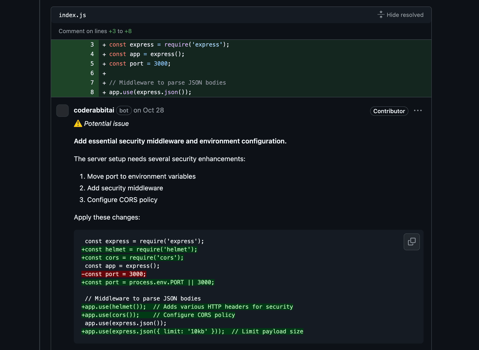 Screenshot of actionable review comments from CodeRabbit
