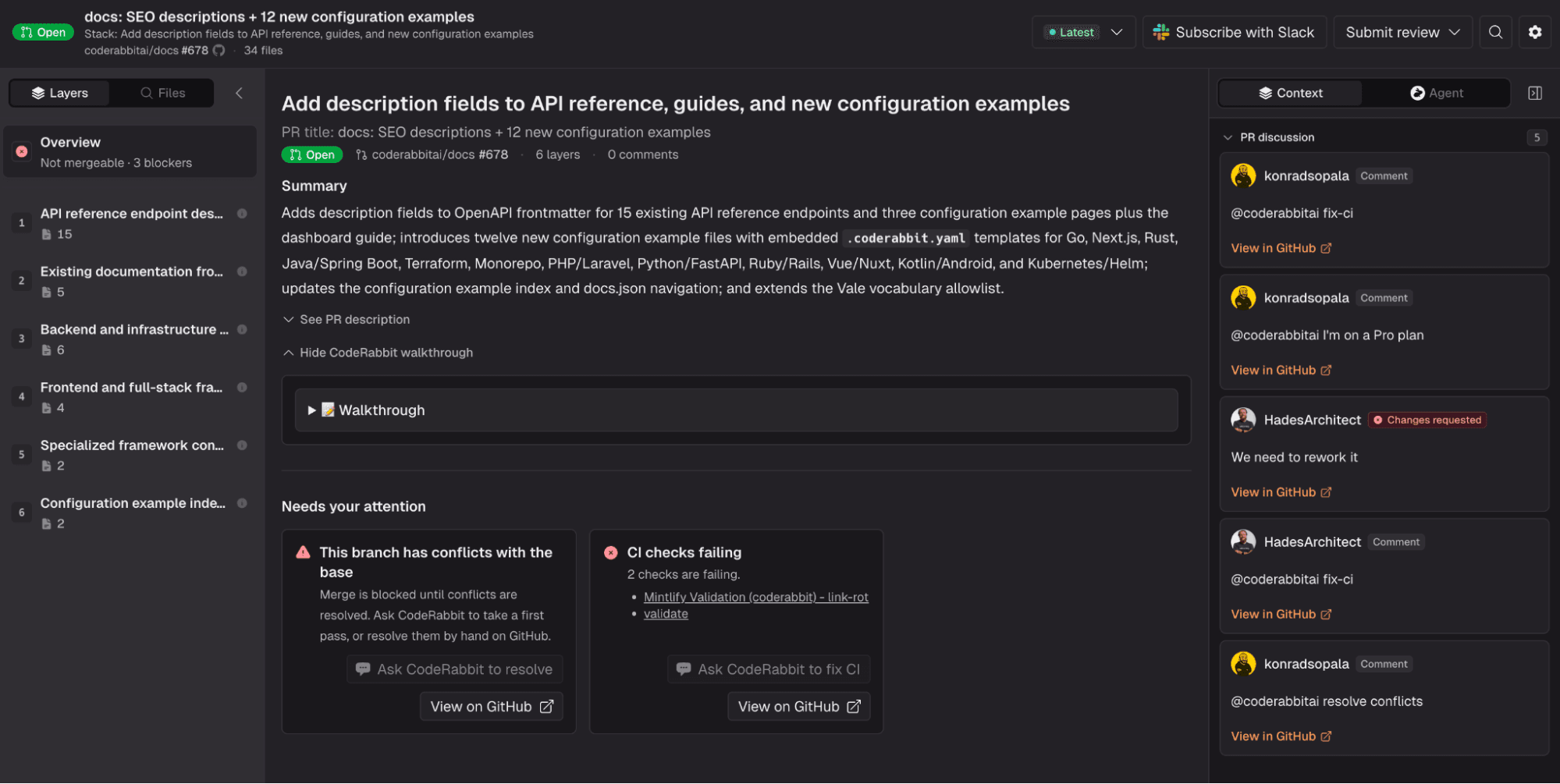 APIリファレンスドキュメントに説明フィールドを追加するPRを表示しているGitHubのページ。