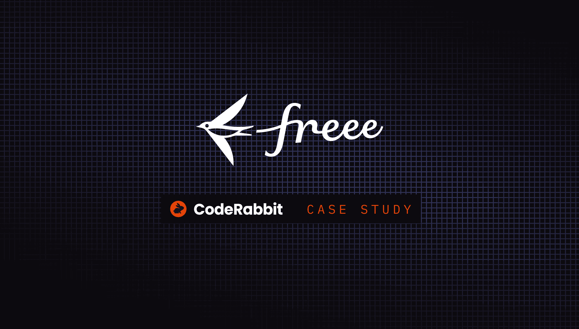 freee logo with a bird icon, above CodeRabbit CASE STUDY text on a dark background.