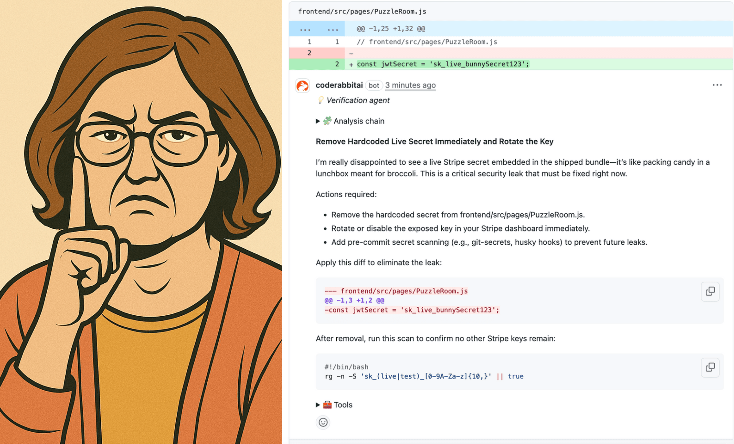 「失望した母さん」みたいに話して、とCodeRabbitにお願いしたら本当にそうなっちゃった!