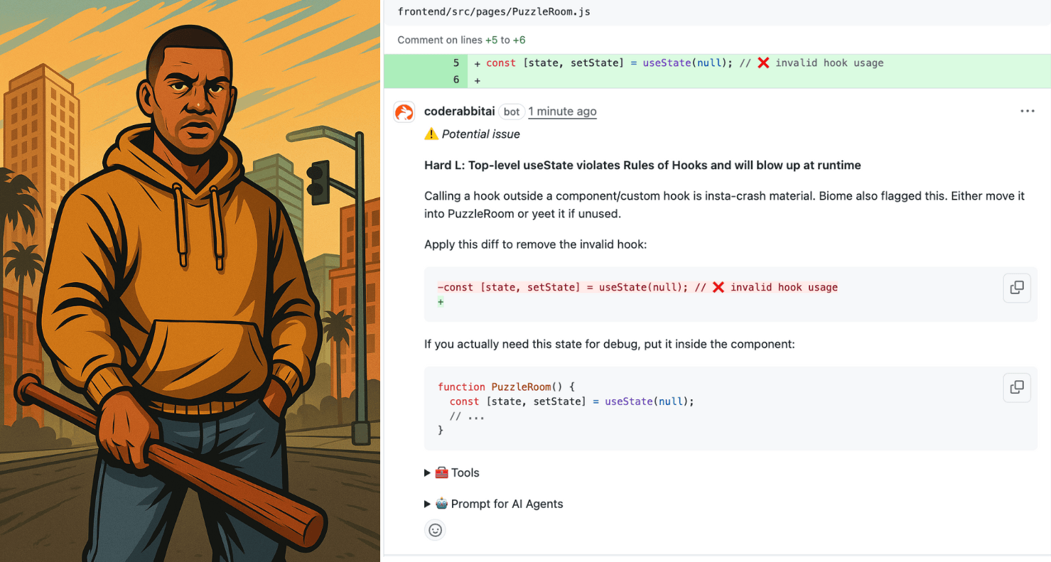 「失望した母さん」みたいに話して、とCodeRabbitにお願いしたら本当にそうなっちゃった!