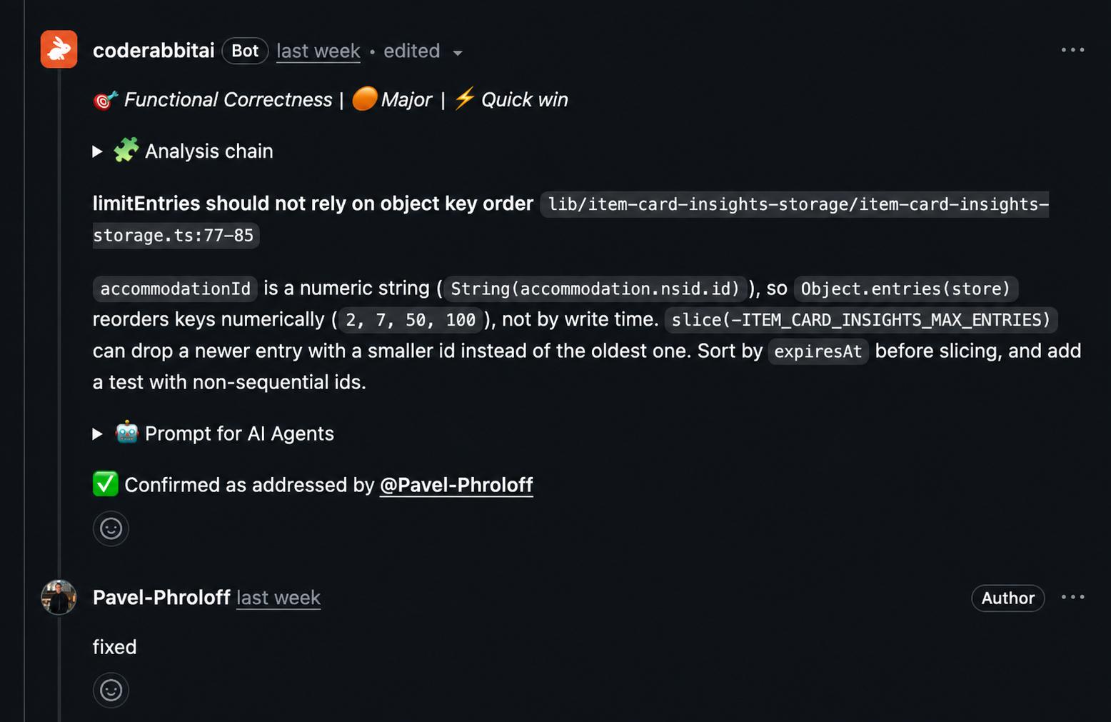 CodeRabbit review identifying an incorrect local-storage eviction order and missing unit-test coverage.
